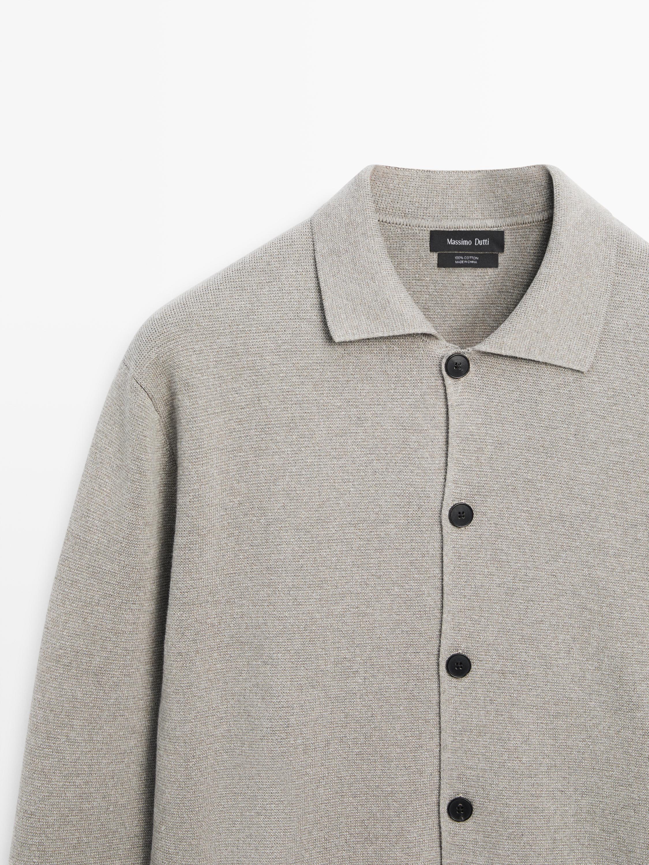 100% cotton knit cardigan with polo collar